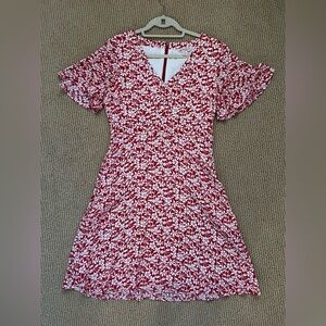 Brooks Brothers Red Fleece Women’s Floral Flutter Sleeve Midi Crepe Dress Size 8